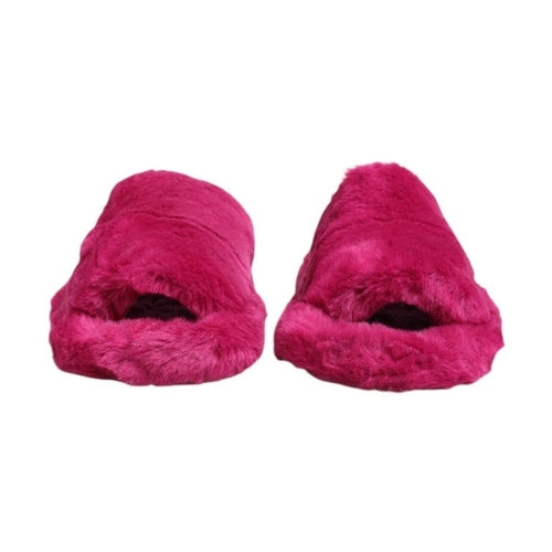 Dolce & Gabbana Pink Acrylic Faux Fur Mens Flats Sandals Shoes