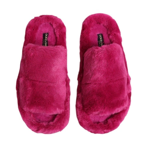 Dolce & Gabbana Pink Acrylic Faux Fur Mens Flats Sandals Shoes