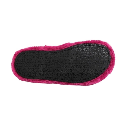 Dolce & Gabbana Pink Acrylic Faux Fur Mens Flats Sandals Shoes
