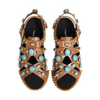 Dolce & Gabbana Brown Leather Studded Slides Sandals Shoes