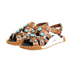 Dolce & Gabbana Brown Leather Studded Slides Sandals Shoes