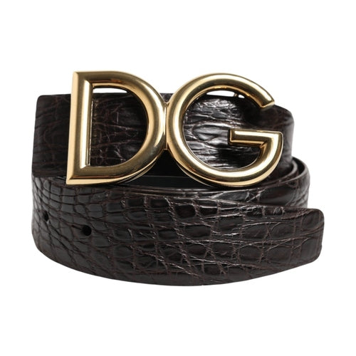 Dolce & Gabbana Black Exotic Leather DG Logo Buckle Belt