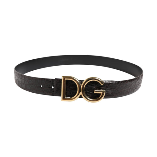 Black Exotic Leather DG Logo Buckle Belt