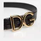 Dolce & Gabbana Black Exotic Leather DG Logo Buckle Belt