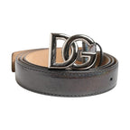 Dolce & Gabbana Metallic Leather Silver Tone Logo Buckle Belt
