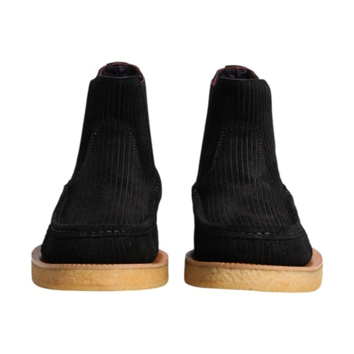 Dolce & Gabbana Black Calf Suede Slip On Ankle Boots Shoes