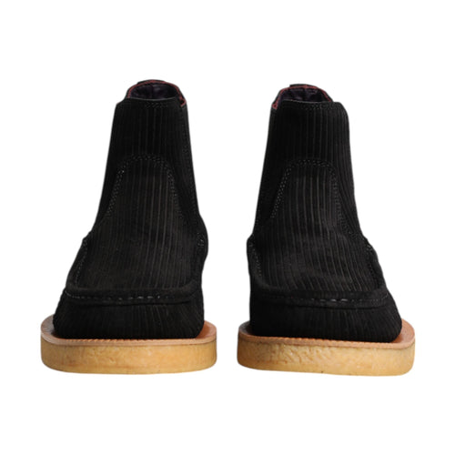 Black Calf Suede Slip On Ankle Boots Shoes