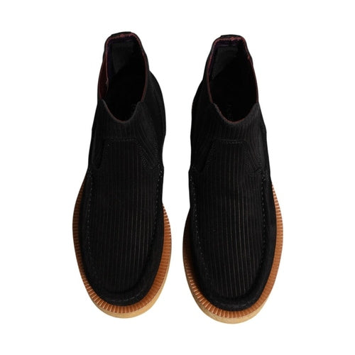 Dolce & Gabbana Black Calf Suede Slip On Ankle Boots Shoes