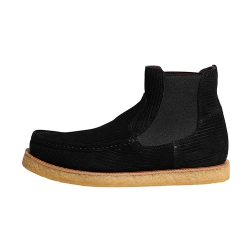 Dolce & Gabbana Black Calf Suede Slip On Ankle Boots Shoes