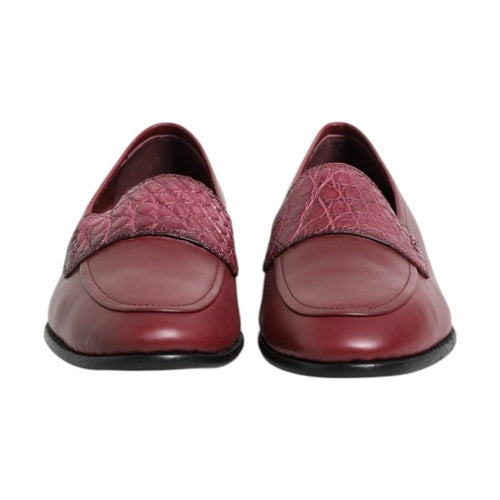 Dolce & Gabbana Burgundy Leather Formal Slip On Shoes