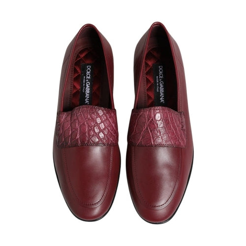 Dolce & Gabbana Burgundy Leather Formal Slip On Shoes