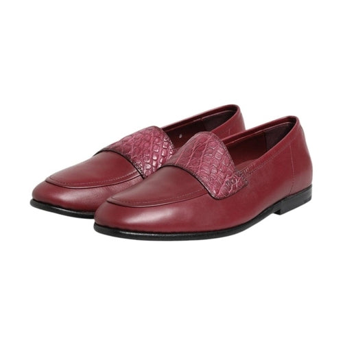 Dolce & Gabbana Burgundy Leather Formal Slip On Shoes