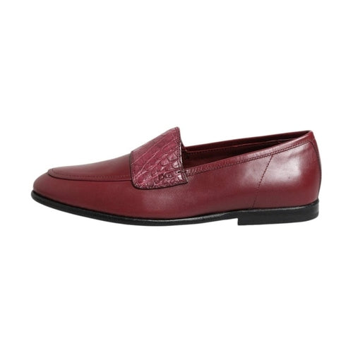 Dolce & Gabbana Burgundy Leather Formal Slip On Shoes