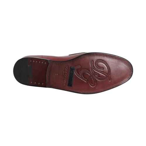 Dolce & Gabbana Burgundy Leather Formal Slip On Shoes