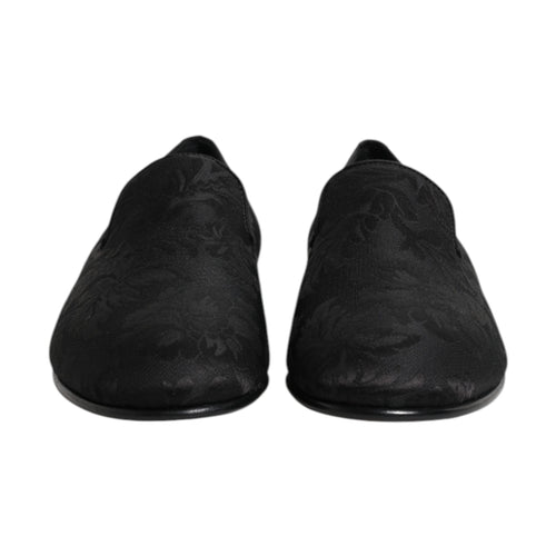 Black Floral Brocade Loafers Men Dress Shoes