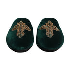 Dolce & Gabbana Green Velvet Cross Embellished Slippers Shoes