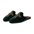 Dolce & Gabbana Green Velvet Cross Embellished Slippers Shoes