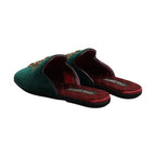 Dolce & Gabbana Green Velvet Cross Embellished Slippers Shoes