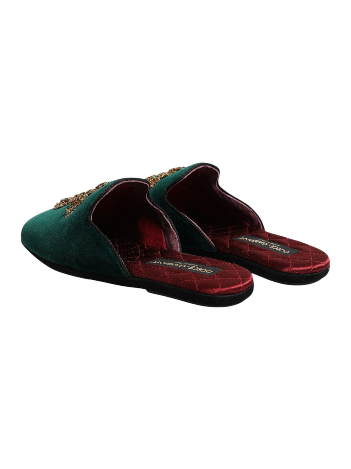 Dolce & Gabbana Green Velvet Cross Embellished Slippers Shoes