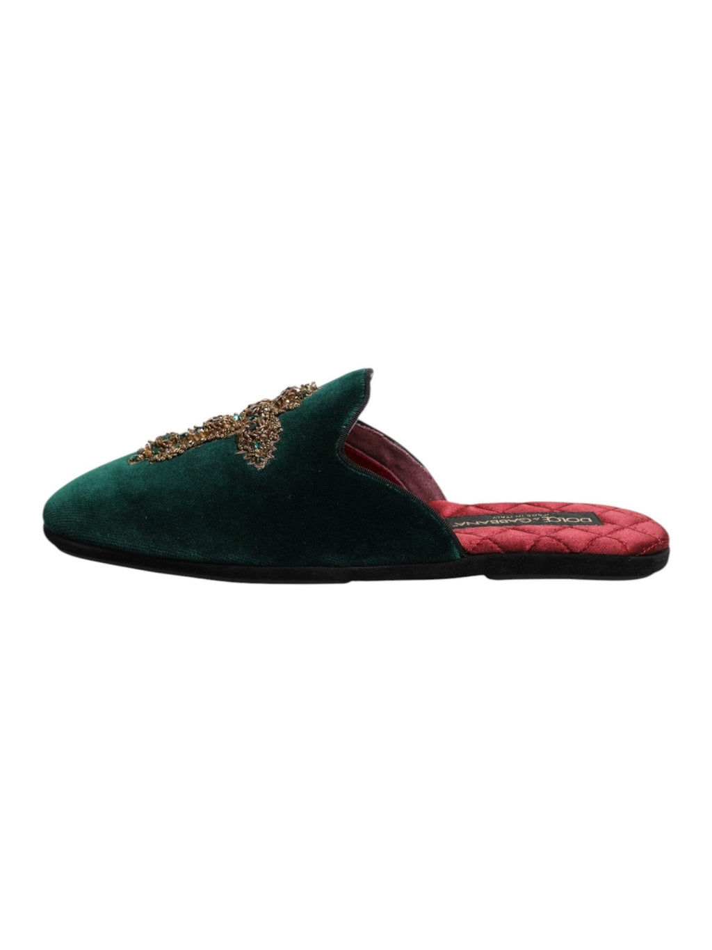Dolce & Gabbana Green Velvet Cross Embellished Slippers Shoes