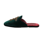 Dolce & Gabbana Green Velvet Cross Embellished Slippers Shoes