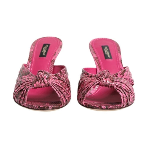 Dolce & Gabbana Pink Leather Heels Slides Sandals Shoes
