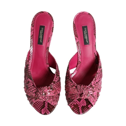 Dolce & Gabbana Pink Leather Heels Slides Sandals Shoes