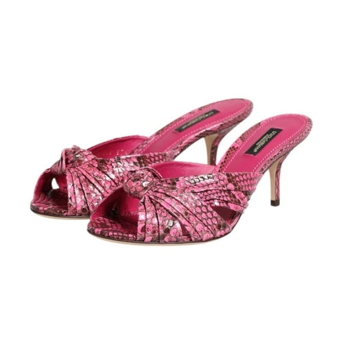 Dolce & Gabbana Pink Leather Heels Slides Sandals Shoes