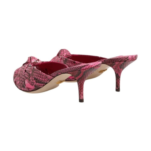 Dolce & Gabbana Pink Leather Heels Slides Sandals Shoes