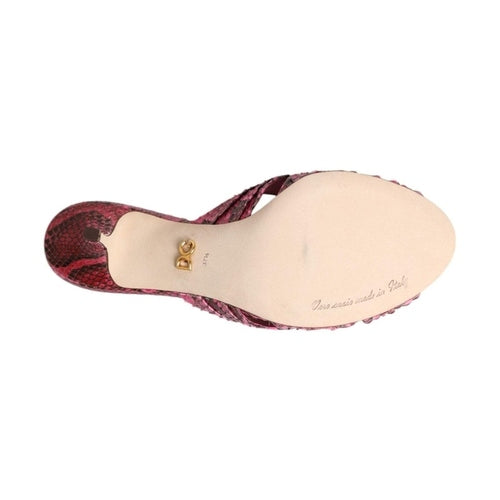 Dolce & Gabbana Pink Leather Heels Slides Sandals Shoes