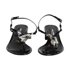 Dolce & Gabbana Black Leather Crystal Ankle Strap Sandals Shoes