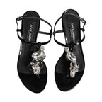 Dolce & Gabbana Black Leather Crystal Ankle Strap Sandals Shoes