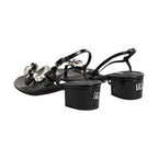 Dolce & Gabbana Black Leather Crystal Ankle Strap Sandals Shoes
