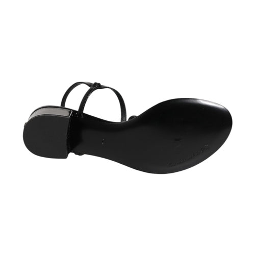 Dolce & Gabbana Black Leather Crystal Ankle Strap Sandals Shoes