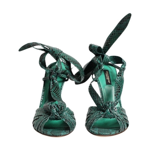 Dolce & Gabbana Green Python Leather Heels Sandals Shoes