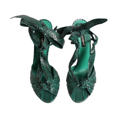Dolce & Gabbana Green Python Leather Heels Sandals Shoes