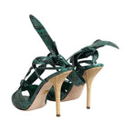 Dolce & Gabbana Green Python Leather Heels Sandals Shoes