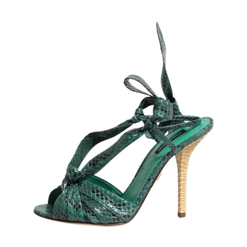Dolce & Gabbana Green Python Leather Heels Sandals Shoes