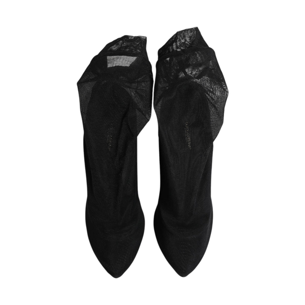 Dolce & Gabbana Black Silk Stretch Mesh Sock Boots Shoes