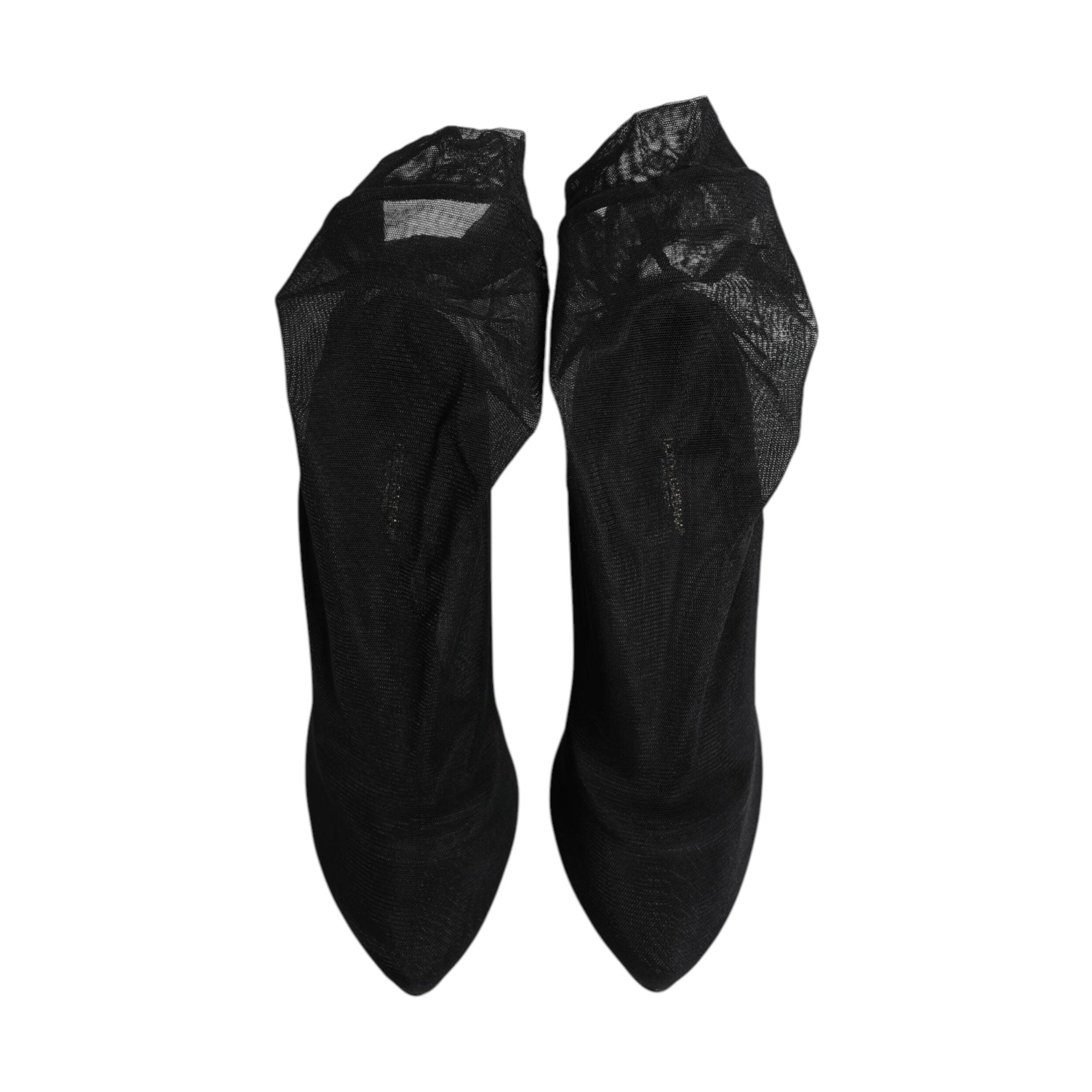 Dolce & Gabbana Black Silk Stretch Mesh Sock Boots Shoes