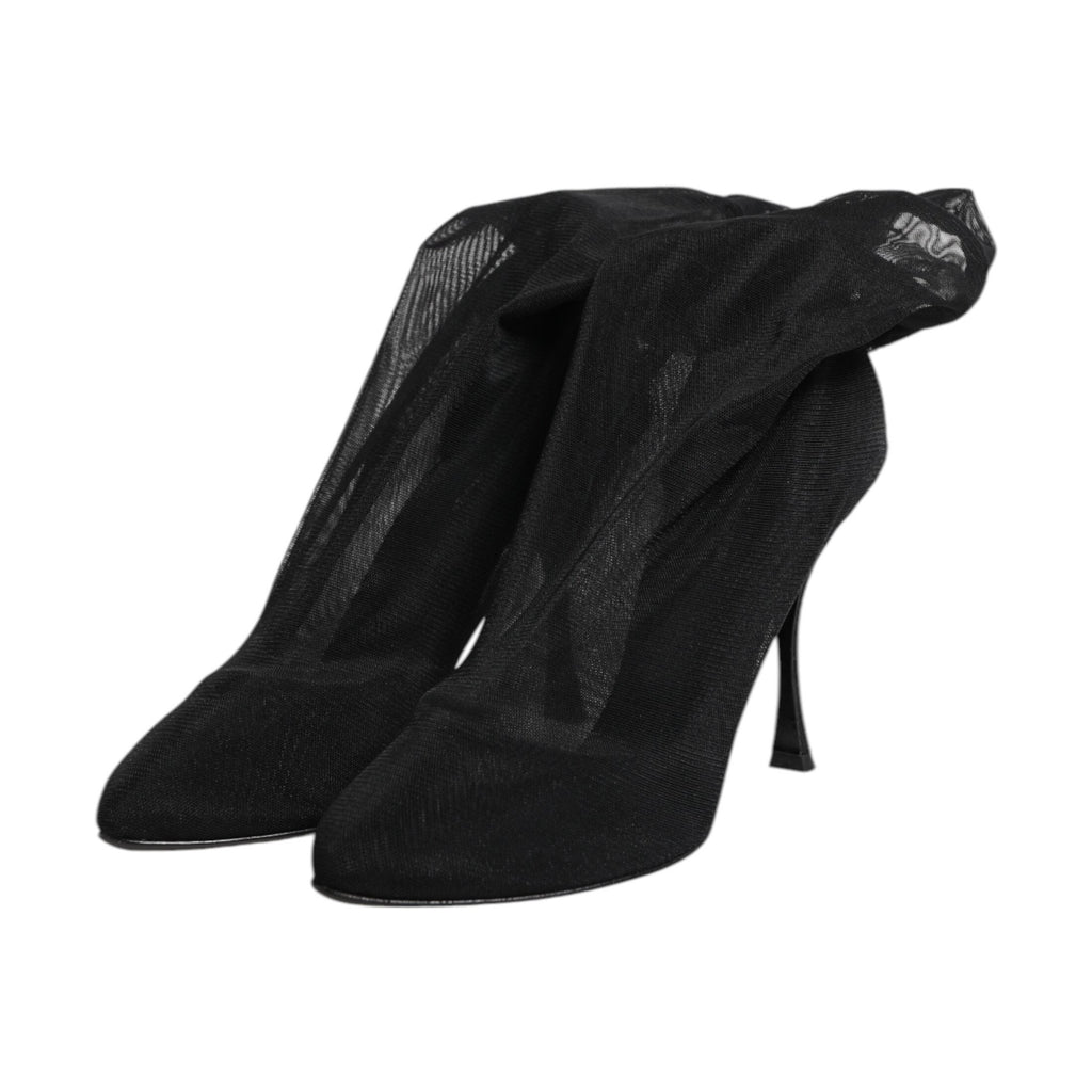 Dolce & Gabbana Black Silk Stretch Mesh Sock Boots Shoes