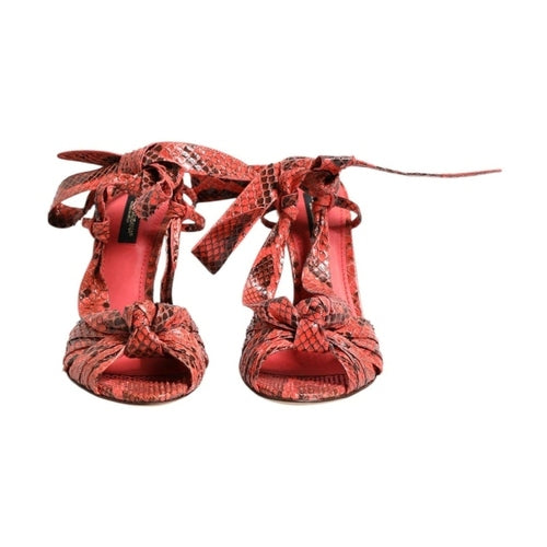 Dolce & Gabbana Coral Python Leather Heels Sandals Shoes