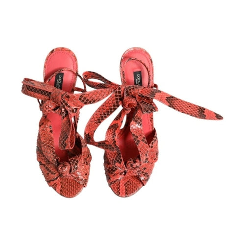 Dolce & Gabbana Coral Python Leather Heels Sandals Shoes
