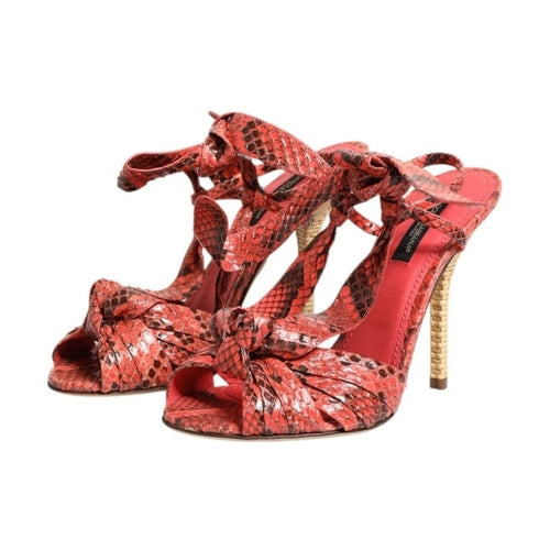 Dolce & Gabbana Coral Python Leather Heels Sandals Shoes