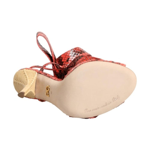 Dolce & Gabbana Coral Python Leather Heels Sandals Shoes
