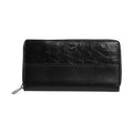 Black Leather Logo Plaque Zip Around Continental Wallet