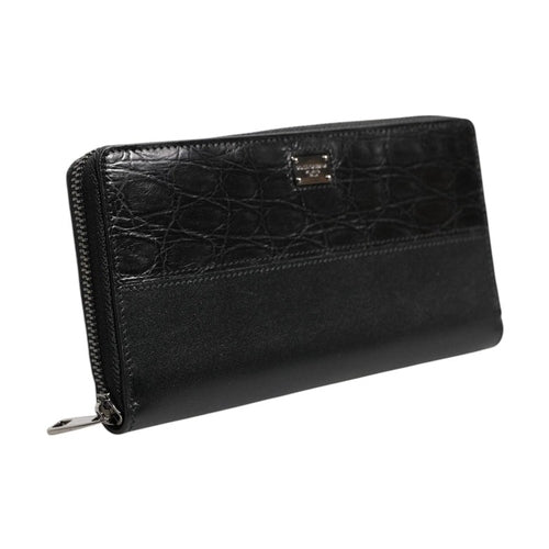 Dolce & Gabbana Black Leather Logo Plaque Zip Around Continental Wallet