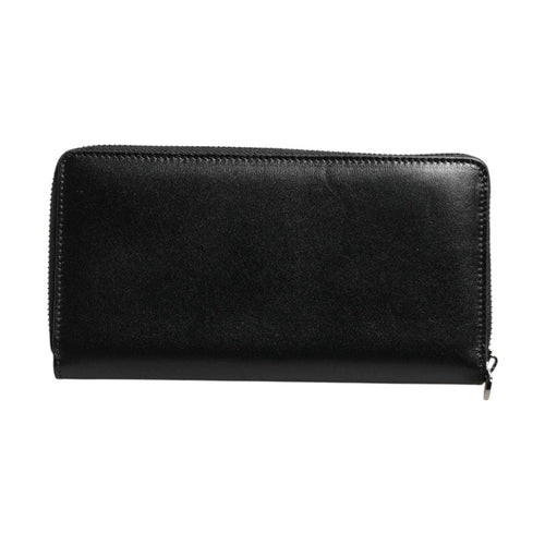 Dolce & Gabbana Black Leather Logo Plaque Zip Around Continental Wallet