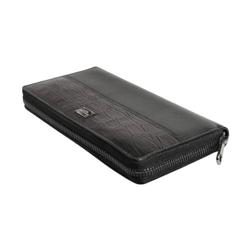 Dolce & Gabbana Black Leather Logo Plaque Zip Around Continental Wallet