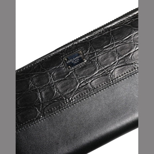 Dolce & Gabbana Black Leather Logo Plaque Zip Around Continental Wallet